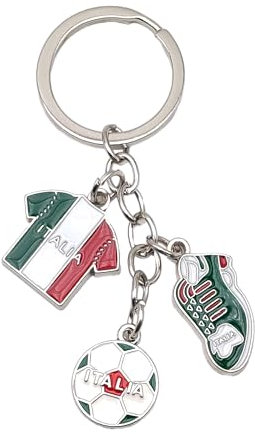 Leddy Living Porte-clés Football Italie 9 cm – Design articulé en métal émaillé avec ballon, divisé et chaussure – Accessoire pour sac, voiture et maison – Idée cadeau homme et femme fans, Tricolore.,