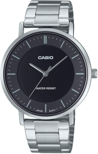Casio MTP-VT04D-1E Herren Minimalistische Edelstahl Schwarz Konkave Form Zifferblatt 3-Zeiger Analog Uhr