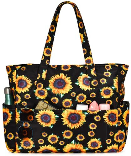 oscaurt Große Strandtasche für Damen mit 8 Taschen, wasserdicht, sanddicht, Sommer, Strand, Tragetasche, Urlaub, Reisen, Einkaufstasche, Handtaschen für Pool, Fitnessstudio, Sonnenblumen