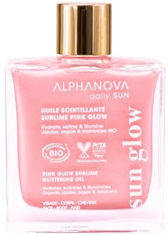 ALPHANOVA Daily Sun – Trockenöl Sublime Glitter und Glitzer Rosa – feuchtigkeitsspendend – für Gesicht, Körper und Haar – zertifiziert Bio – 100 % natürlich – 50 ml