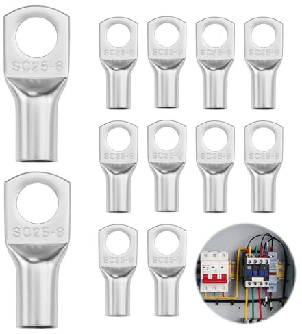 10PCS Capicorda Terminali Da Crimpare, Terminali Connettori Kit, Sc25-8 in Rame Stagnato, Terminali Elettrici Ad Anello per Cavi Di 25 Mm², Ideali per Automobili, Navi E Applicazioni Domestiche
