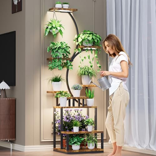 Bvewg 168cm hoher Metall-Pflanzenständer für den Innenbereich mit Pflanzenlampen, großes 9-stufiges Pflanzenregal für Zuhause, S-förmiger Pflanzenständer für Zuhause Zimmer, Terrasse