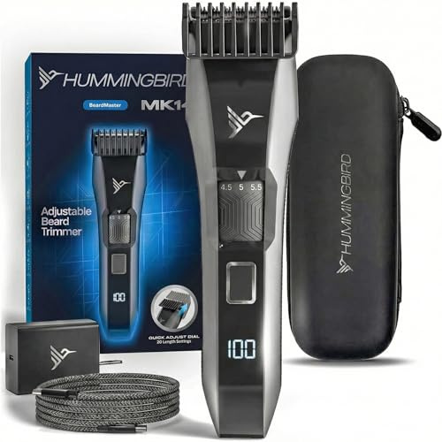 HUMMINGBIRD MK14 BeardMaster Premium Barttrimmer für Männer, Präzisionszifferblatt, 20 Längeneinstellungen, T-Klinge aus Edelstahl, wiederaufladbar mit USB-C Wireless
