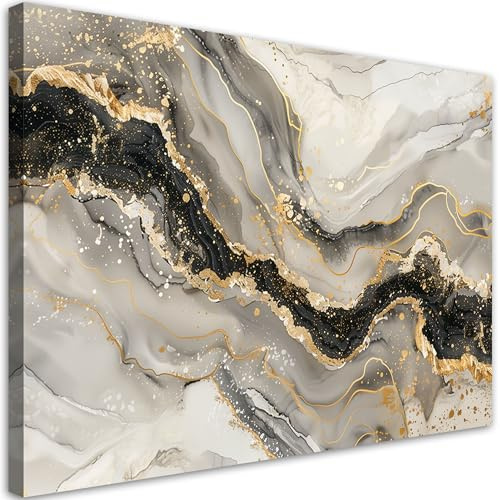 Feeby Leinwand Bilder - Marmor mit Gold Glamour-Stil - Canvas 120x80 cm - Deko Wohnzimmer - Wandbilder Schlafzimmer - Deko Aesthetic - Wand Deko - Leinwand Groß - Deko Zimmer - Leinwandbilder XXL