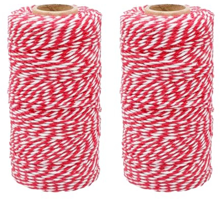 2PCS 2MMx100M Red & Beige Butchers Twine, 2mm Food Safe Cotton String for Cooking, Baking & DIY Crafts - Ideal for Trussing Turkey, Roasting, Gift Wrapping & Handmade Arts (Red and White)