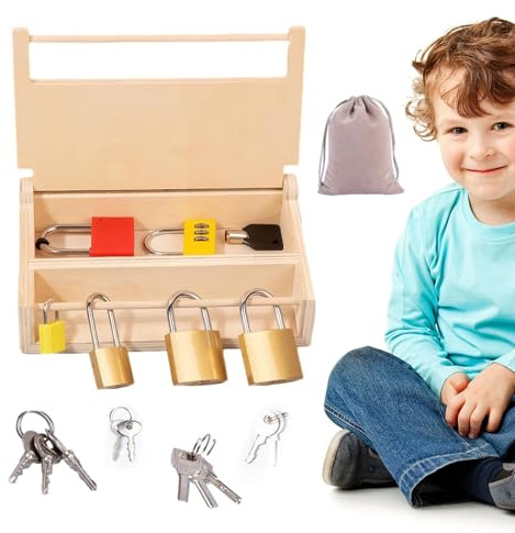 Lock and Key Toy - Preschool Learning Lock Set, pädagogisches | Aktivitätsboard aus Holz | Spielzeug zum Training der Motorik für Kinder, Spielgeschenk für die praktische Entwicklung
