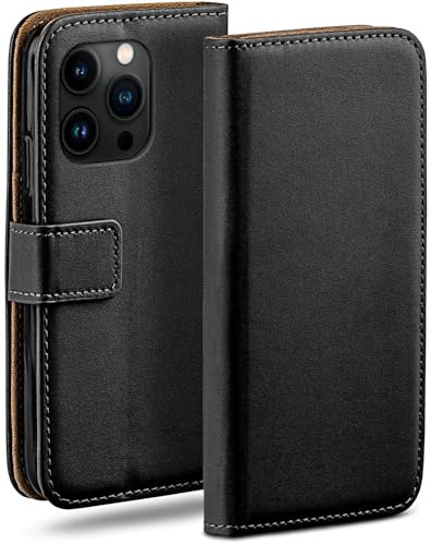 moex für iPhone 15 Pro Hülle mit Kartenfach, Handyhülle klappbar 360 Grad Schutzhülle, PU Leder Handytasche iPhone 15 Pro Klapphülle Flip Case, Schwarz
