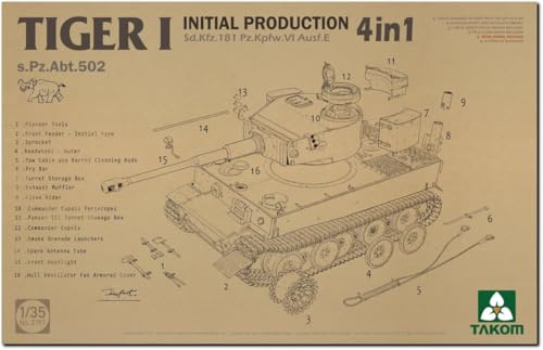 TAKOM 2197 Tiger I Sd.Kfz.181 Pz.Kpfw.VI Ausf.E 4in1 1:35 Model Kit