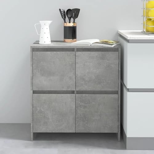 HETFTJN Betongraues Sideboard 70x41x75 cm aus Holzwerkstoff mit 4 Türen Modernes Lowboard mit Wandbefestigung Küchenbuffet & Flurmöbel geeignet für Wohnzimmer Schlafzimmer Büro
