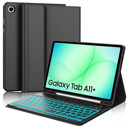 Hülle mit Tastatur für Samsung Galaxy Tab A11 Plus 11 Zoll 2025, Tastatur für Samsung Teblet A9/A11 Plus, Magnetisch Abnehmbarer Beleuchtung Keyboard Galaxy Tab A11+/A9+ 11 (SM-X230/X236B), Schwarz