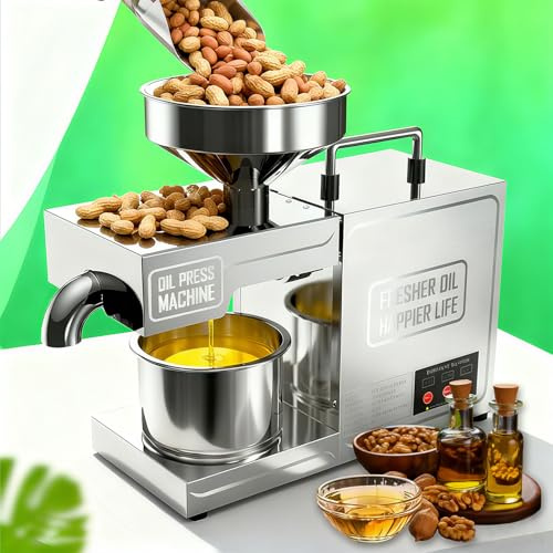 yurstcggh Oil Press Machine,1000W Automatic Oil Extractor,Food Grade 304 Stainless Steel,Commercial Electric Hot/Cold Extractor Intelligent Temperature Control,for Peanuts,Sesame Seeds,Nut,Soybean
