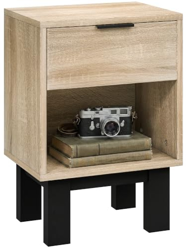 HOMCOM Nachttisch mit Schublade für Schlafzimmer 35 x 26 x 50 cm Eiche | Offenes Fach, Nachtschrank, Nachtkommode, für Wohnzimmer