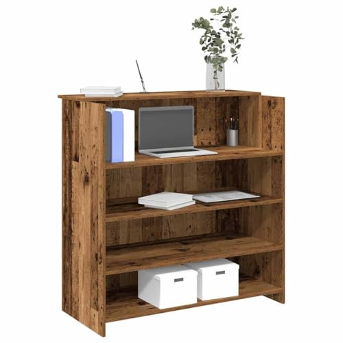 Teenpull Empfangstheke Altholz-Optik, 100x50x103,5 cm, Robuster Holzwerkstoff, mit integriertem Tresen, für Büro, Hotel, Salon, vielseitiger Schreibtisch mit Stauraum