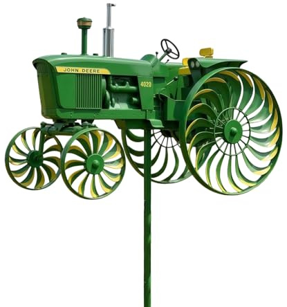 Garten Windspiel, Grüner Traktor Windmühlenstecker mit drehenden Rädern für Terrasse, Hof und Garten, Einzigartige Außenskulptur als Dekoration und Geschenk für Freunde und Familie