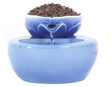Alipis Fontaine à Eau Automatique pour Animaux avec Filtre Coton Bol Céramique Lotus Étanche Distributeur Eau pour Chien et Chat Abreuvoir Pratique pour Maison Alimentation Sécurisée
