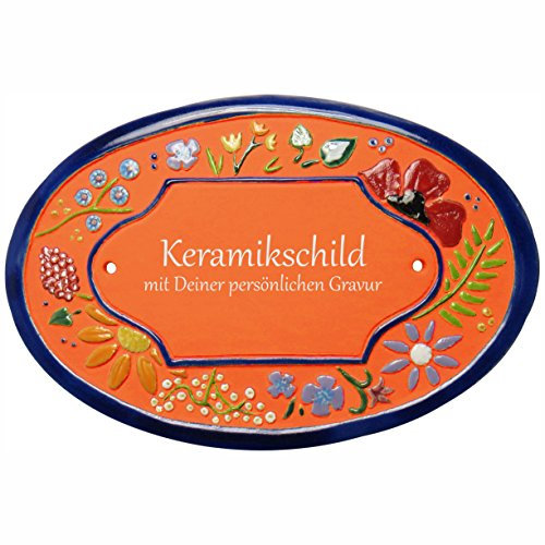 Handarbeit aus Schleswig-Holstein Keramikschild 21,0 x 14,5 cm Wildblütendekor (Terracotta)