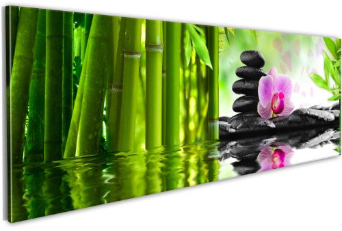murando - Tableau décoratif moderne 120x40 cm - Impression sur toile colorée - Décoration murale pour salon et chambre - Asie bambous feng shui pierre orchidées orienter zen 030210-115
