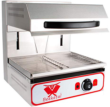 Beeketal 'BWB-2' Profi Lift Salamander Grill Überbackgerät aus Edelstahl mit Temperatureinstellung (30-290 °C), Heizelement höhenverstellbar bis max. ca. 210 mm, inkl. Gitterrost und Krümelfach
