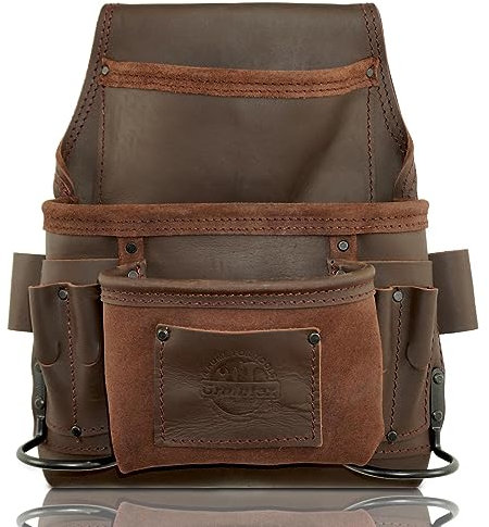 Graintex OS2335 Nagel- und Werkzeugtasche mit 9 Fächern, gegerbtes Leder für Rahmen, Bauarbeiter, Elektriker, Klempner, Heimwerker