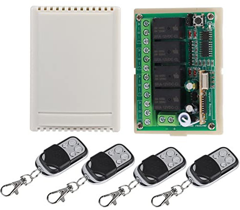DC 12V RF Relais Funkfernbedienung Relais Switch Modul 4-Kanal Universal Fernbedienung 50M/100M für Garage Autotür (4 Sender mit 1 Empfänger)