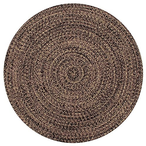 vidaXL Teppich Handgefertigt Kurzflor Wohnzimmerteppich Handwebteppich Juteteppich Läufer Schlafzimmer Flur Jute Geflochten Schwarz Natur 150cm