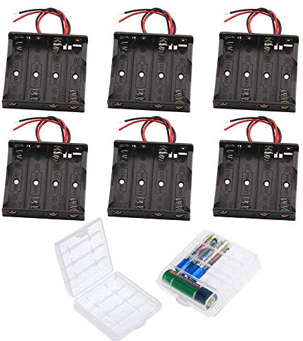 GTIWUNG 6 Stück AA Batteriehalter Gehäuse Kunststoff Akku Aufbewahrungsbox, Batteriehalter für 4 x 1,5V AA Batterie Halterung 6V mit Anschlusskabel (4 Solts)