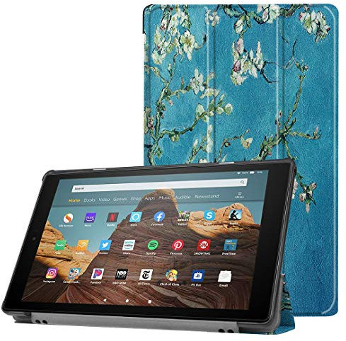 SATURCASE Case for Amazon Fire HD 10 2019 Released (9th Generation), Beautiful PU Leather Flip Foldable Stand Protective Tablet Cover with Auto Sleep/Wake Function (KN-6)