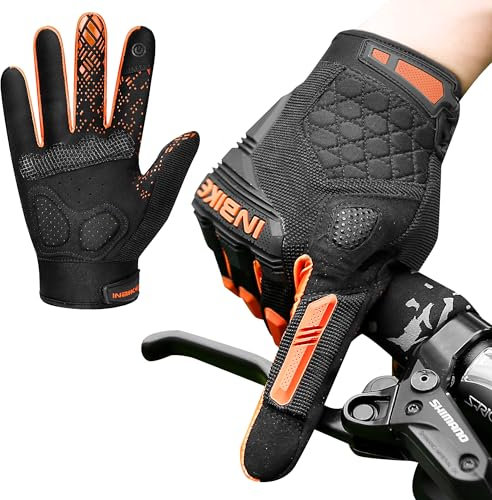 INBIKE MTB Handschuhe Herren Sommer Vollfinger Fahrradhandschuhe Lang Motocross Atmungsaktive Touchscreen rutschfest Radhandschuhe für Radfahren Moutainbike Rennrad Orange L