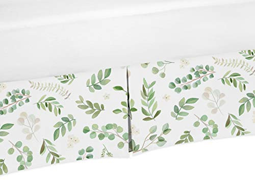 Sweet Jojo Designs Bettrock mit Blumen- und Blättermotiv, für Kinderbett, mit Staub-Rüschen, Grün und Weiß, Boho-Aquarell, botanischer Waldlandschaft, tropischer Garten