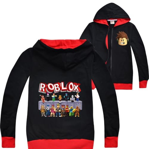 Roblox Jacke für Jungen, Reißverschluss, Pullover, Teenager, Kapuzenpullover, Mädchen, Langarm-T-Shirt, Baumwolle, Herbst, Sport, Tops, Laufkleidung, schwarz 1, 9-10 Years