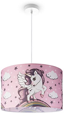 Paco Home Hängelampe Kinderzimmer Pendelleuchte Babyzimmer Pendellampe Hängeleuchte Jungen Mädchen E27 Regenbogen Einhorn