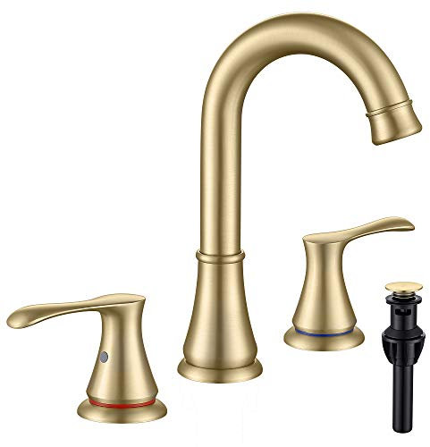 WiPPhs Grifo de baño para fregadero de 3 agujeros con drenaje desplegable y manguera de suministro de grifos cUPC, grifo de fregadero de baño generalizado de latón de 20 cm, grifo de lavabo de oro