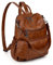 UTO Damen Rucksack Leder Vegan Rucksackhandtaschen Schule Schulrucksack Multifunktionsrucksack mit abnehmbarem Beutels Große Kapazität Schultertaschen Reißverschluss Umhängetasche Neubraun