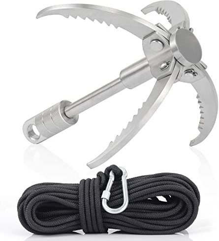 GYANDULY Large Grappling Hook with 65ft Rope, 4-Claw Folding Stainless Steel Grapple Hooks for Outdoor Survival, Camping, Hiking, Tree &Mountain Climbing
