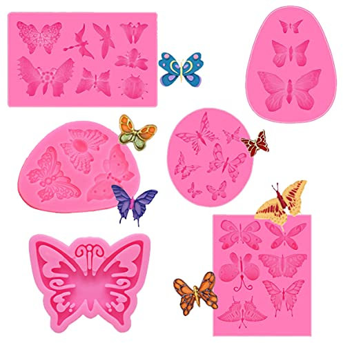 BOSOIRSOU Lot de 6 moules en silicone antiadhésifs en forme de papillon pour décoration de cupcakes, chocolat, bonbons, argile polymère – Rose
