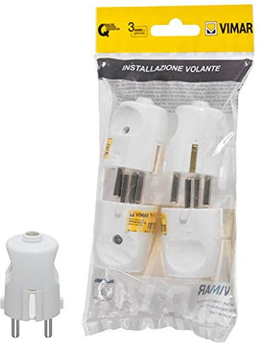 Vimar FP00230.B Spina SCHUKO 2P+T 16 A 250 V~ 4 pezzi, standard tedesco, uscita cavo assiale, bianco