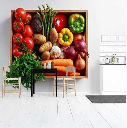 Muralo Fabulous Non-Woven Photo Wallpaper 208 x 146 cm Kitchen Box of Vegetables 3D Modern Wallpaper Dining Room Restaurant Wall Wallpaper XXL Luxury Abstract Width 208 cm x Height 146 cm