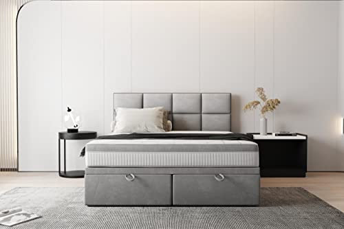 Tropea Boxsprinbett Doppelbett mit Bettkasten und Matratze (140 x 200 cm, Grau)