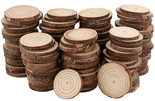 HEIHAK 120 Pieces 4-5cm Natural Wood Slices, Unfinished Wood Slice with Bark, Round Wooden Log Discs for Art Crafts Home Decorations Christmas Ornaments