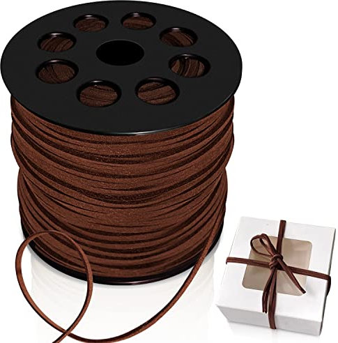 Corda di Cuoio Cordoncino in pelle, 90M Suede Cord Cordino in Finta Pelle Corda per Collana di Tessitura, Braccialetto Fai da Te, Confezione Regalo, Decorazione Acchiappasogni (Marrone Scuro)