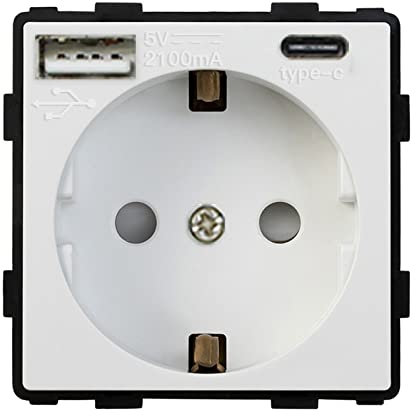 BSEED Wandsteckdose EU Steckdose 16Amp Steckdose Einsatz mit USB Steckdose Anschluss (Max. 2.1A) Typ C Port Steckdose Ersatz Weiß 86mm
