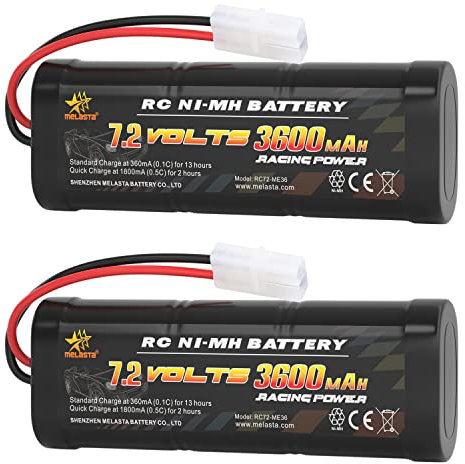 melasta 2pcs 7.2V 3600mAh RC NiMH Battery Packs Compatible with Standard Tamiya Plug, RC Battery for RC Car RC Truck RC Airplane, RC Helicopter Associated HPI Losi Kyosho Hobby