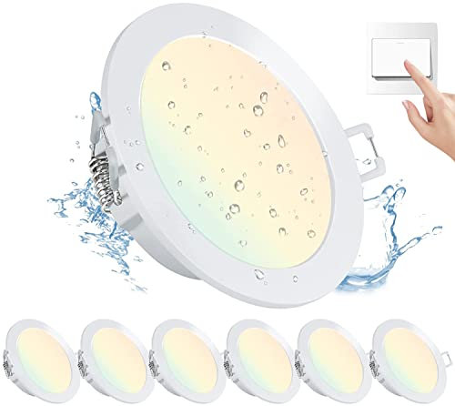 6er Set 4W LED Einbaustrahler Dimmbar, Ultra Flach Led Spots 3000K/4000K/6000K Steuerung per Schalter, IP44 Wasserdicht Einbauleuchten, 230V LED Deckenspots für Badezimmer Küche, Ø75-85mm Lochgröße