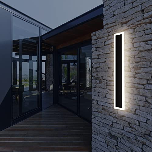 Klighten LED Lange Wandlampe IP54 Wasserdicht Wandbeleuchtung Schwarz Aussenleuchten Eisen Acryl Wandleuchte Aussen für, Villa, Terrassen, Schlafzimmer, Wohnzimmer, Natürliches Licht 4500K, 60CM/20W