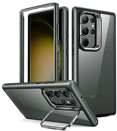 ESR für Samsung Galaxy S23 Ultra Hülle, Handyhülle, integrierter Kamera-Ringständer, Shock Armor Ständer Hülle, 1 Schutzfolien and 1 Rahmen, Klares Grün