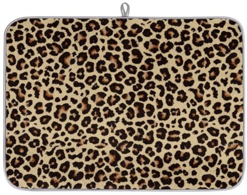 Abtropfmatte mit Leopardenmuster, 40,6 x 45,7 cm, für Küchentheke, Retro-Tierdruck, Geschirrabtropfgestell, Matten, Abtropfpads, hitzebeständige Geschirrmatte für Spüle