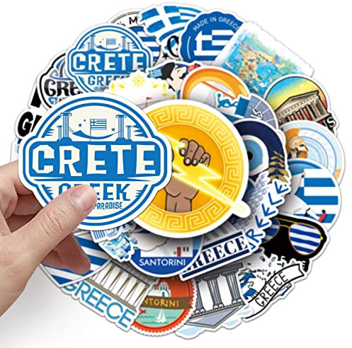 Griechenland Aufkleber 50 Stück Vinyl Stadt Reise Landschaftliche Aufkleber für Laptop Computer Skateboard Gepäck,Wasserdichte Cute Griechische Karten Sehenswürdigkeiten Sticker für Kinder Erwachsene