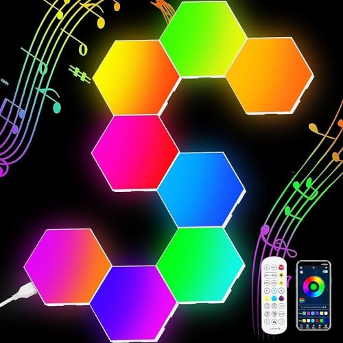 Neoglint 8 Pack Applique Murale Hexagonale, Synchronisation de Musique, Panneau Lumineux Hexagonal LED RGB Applique Murale Intelligente Contrôle par Application Décor de Salle de Jeu (8 PZ)