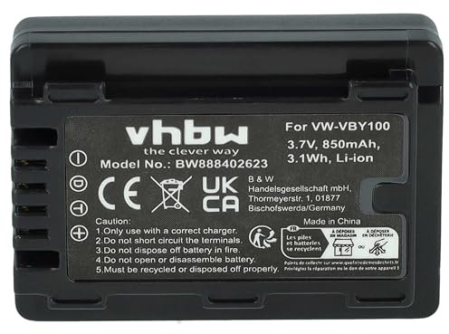 vhbw Akku kompatibel mit Panasonic HC-V201, HC-V500, HC-V700, HC-V700M, HC-V707, HC-V130K, HC-V201K Kamera (850 mAh, 3,7 V, Li-Ion)