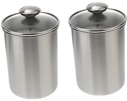 HOMSFOU 2st Aufbewahrungsbehälter Aus Metall Kaffeebehälter Aus Stahl Mit Glasdeckel Keksdose Luftdichter Kanister Aus Edelstahl Luftdichter Glastank Stahlkrug Lebensmittel Wasserkocher